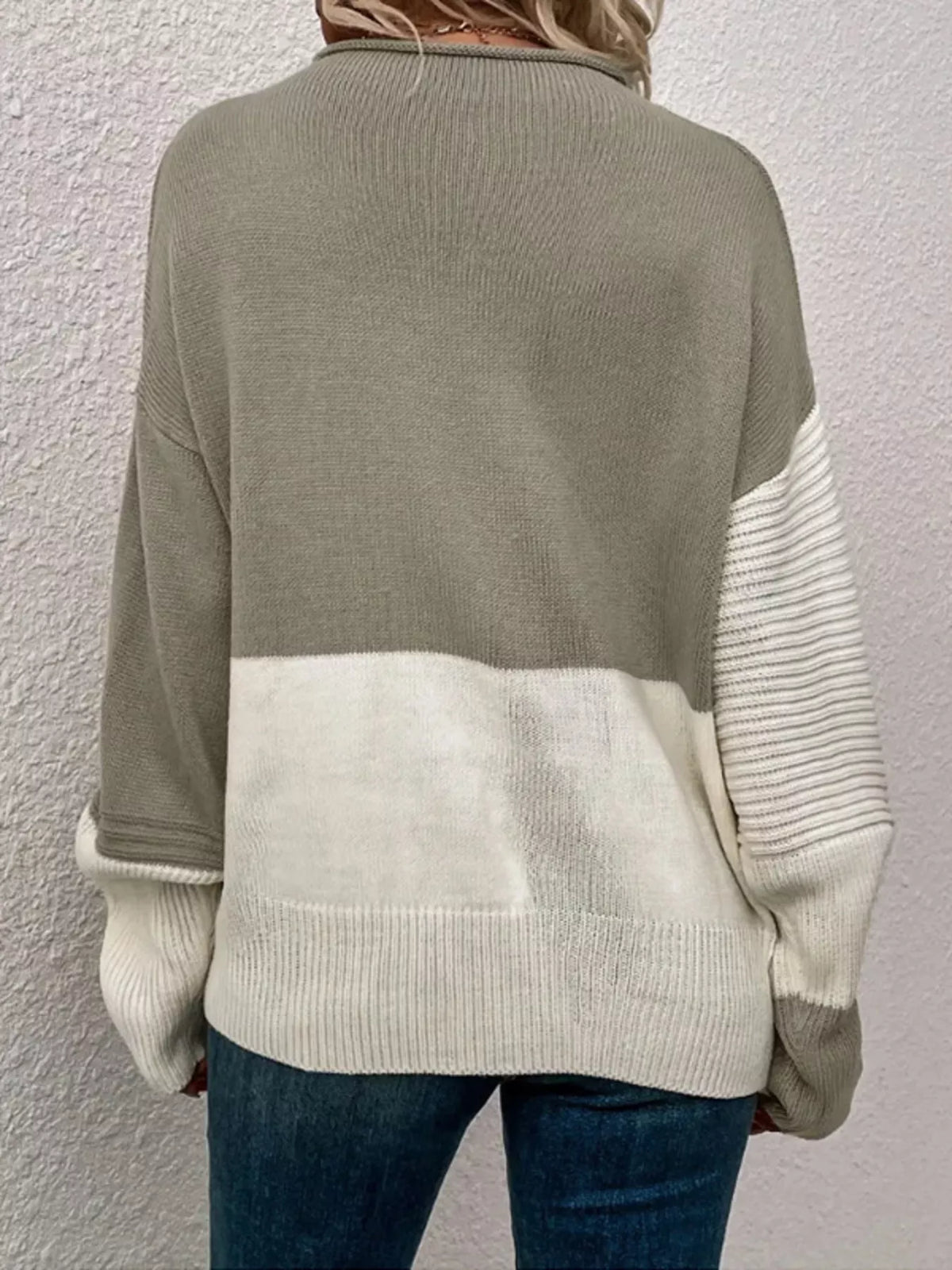Color Block Ribbed Knit Sweater side view