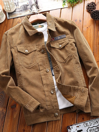 Men's Plus Size Button Up Long Sleeve Jacket Khaki - Fashorio