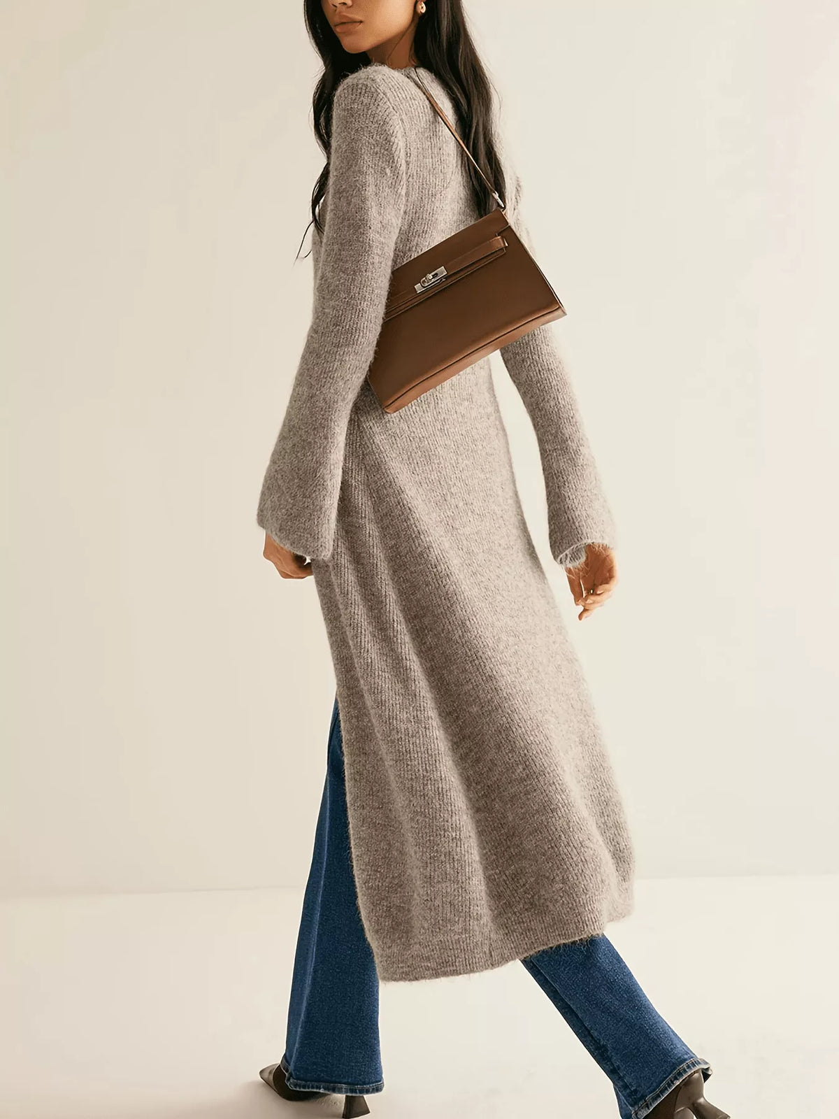 Longline bell sleeve cardigan duster length styling