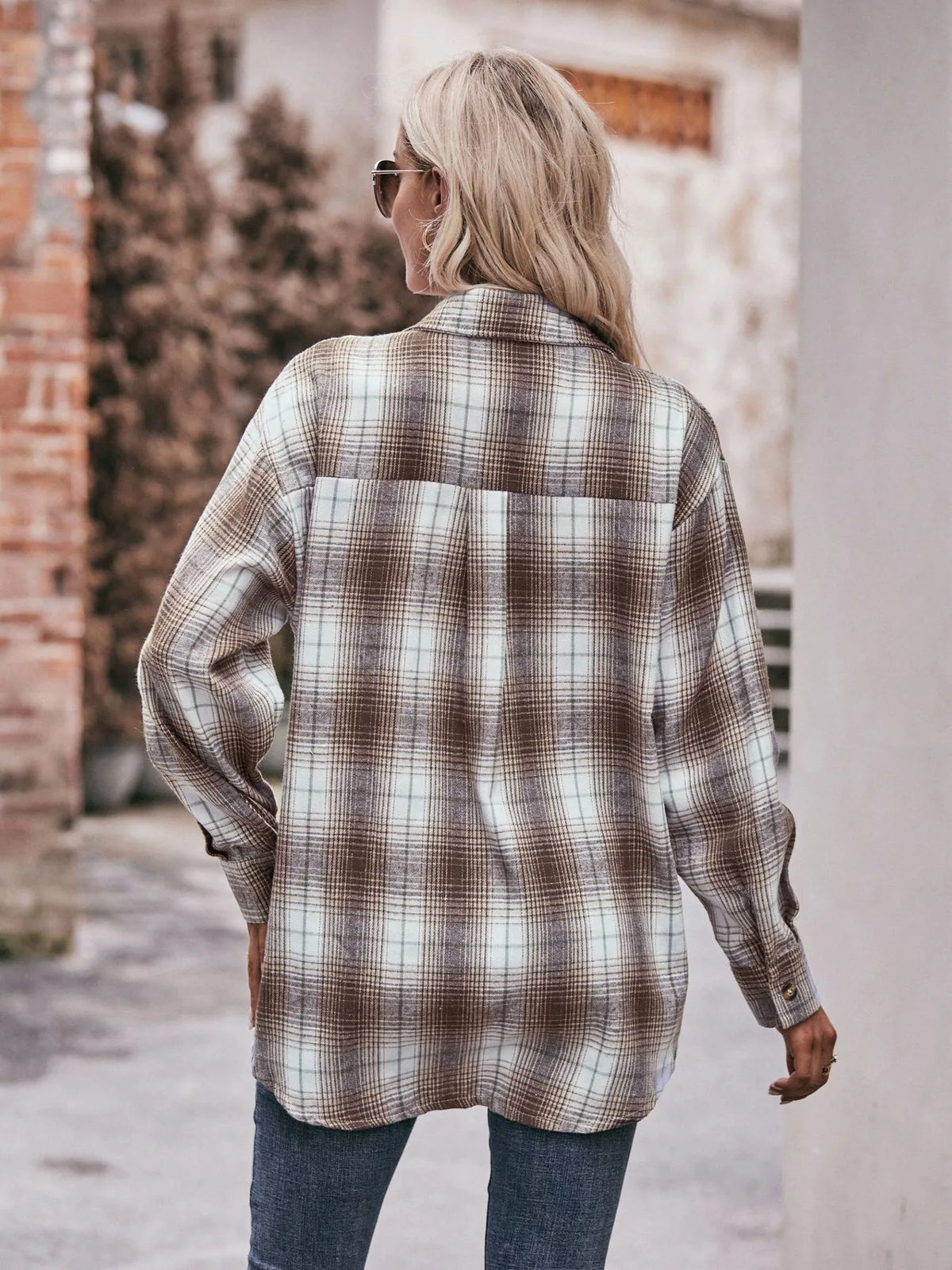 Plaid Long Sleeve Button Down Shirt, view 19