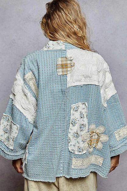 POL Floral Patches Open Front Cardigan - Fashorio