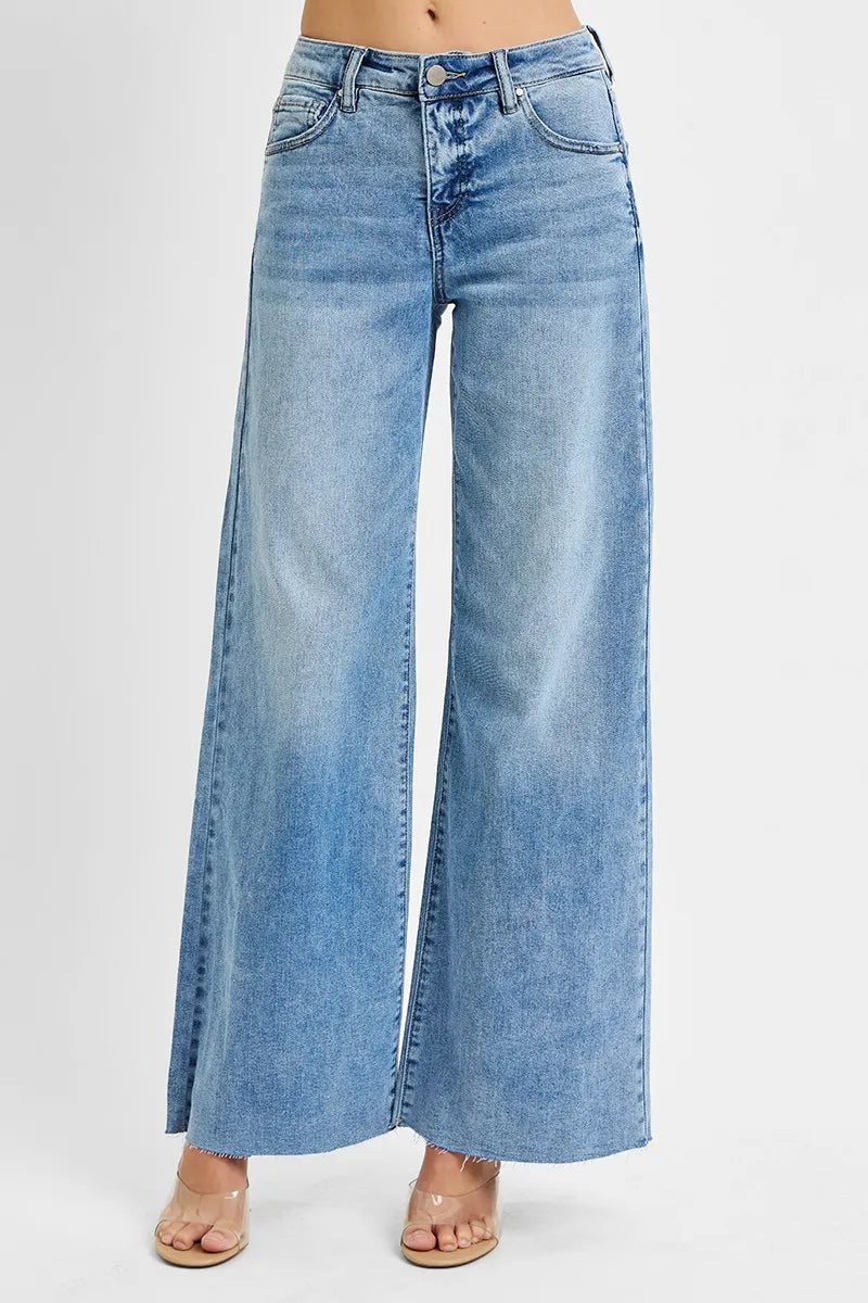 RISEN palazzo denim raw hem detail