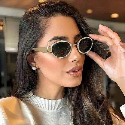 Rhinestones Decor Oval Sunglasses styleA One Size - Fashorio