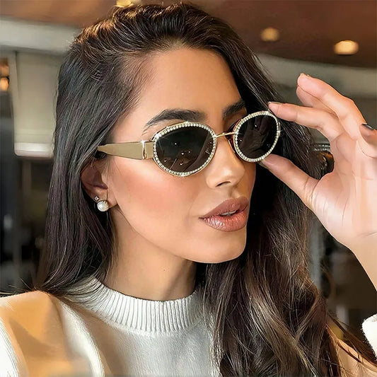 Rhinestones Decor Oval Sunglasses styleA One Size - Fashorio