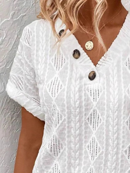 Textured V-Neck Short Sleeve Top - Fashorio