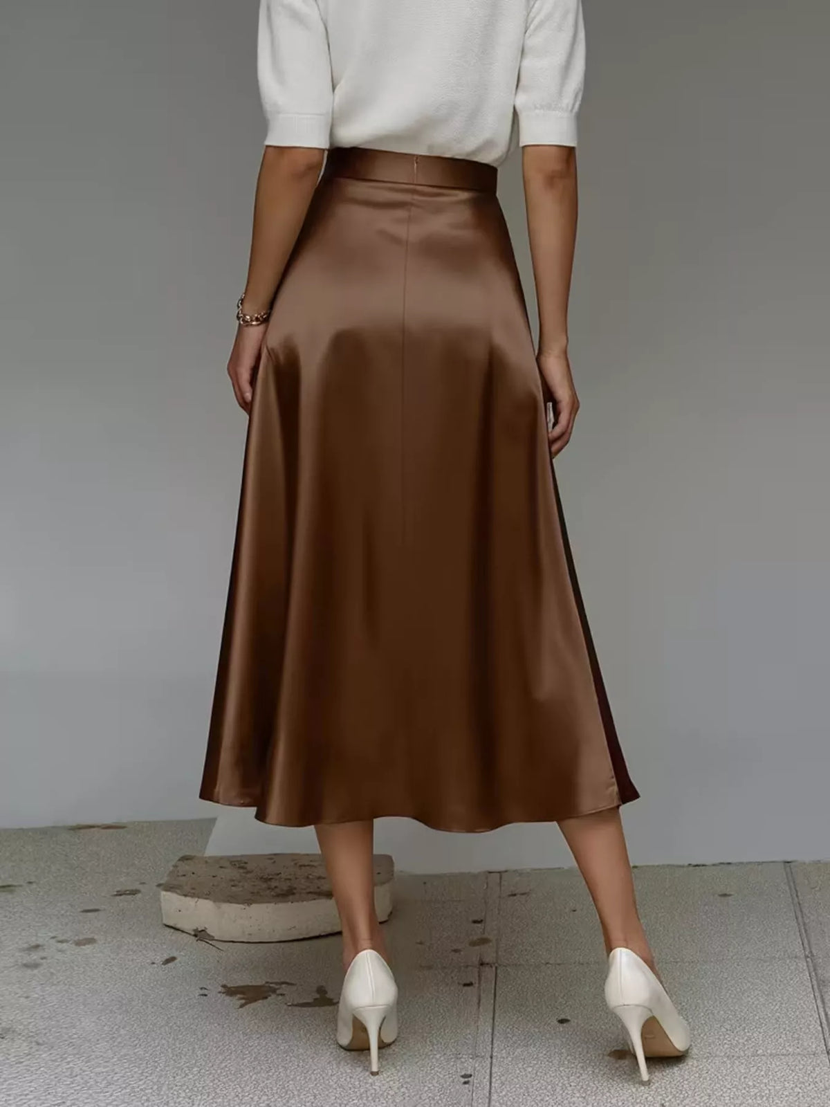 Satin midi skirt front view