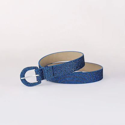 Sequin PU Leather Belt Royal Blue - Fashorio