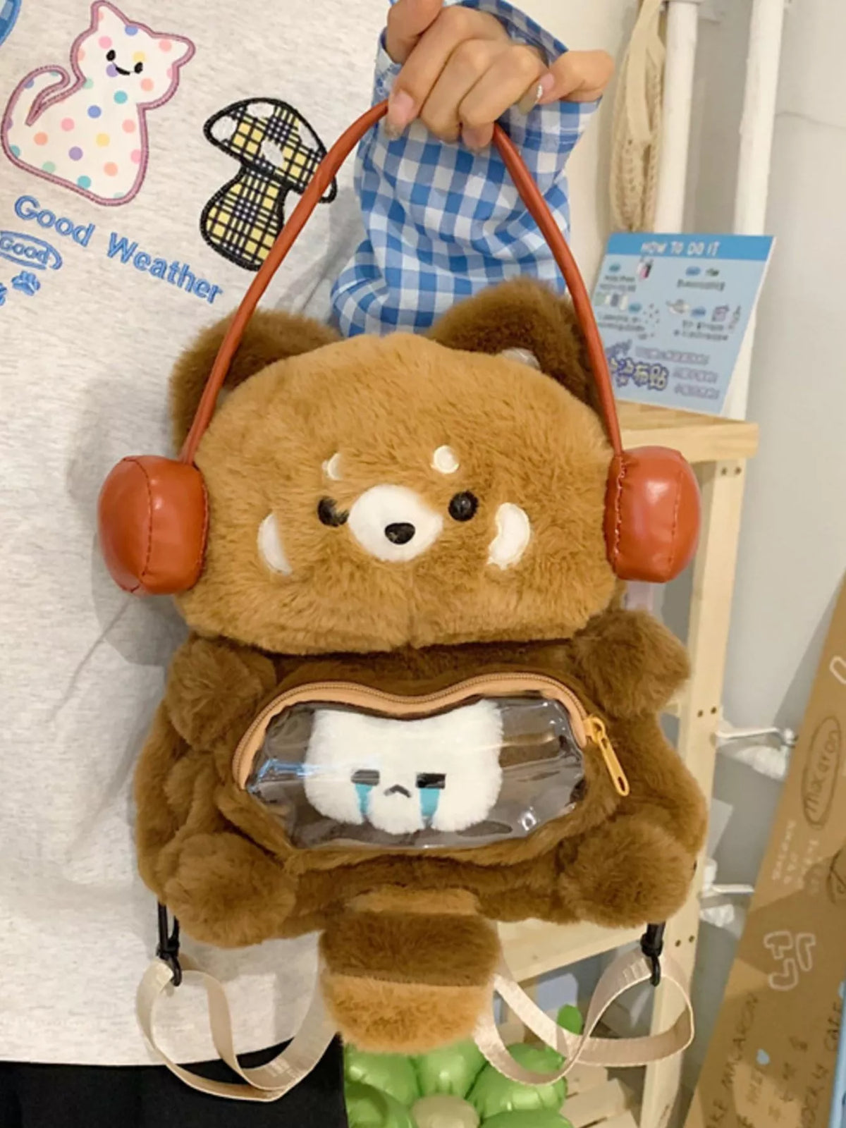 Cat plush velvet mini backpack side profile