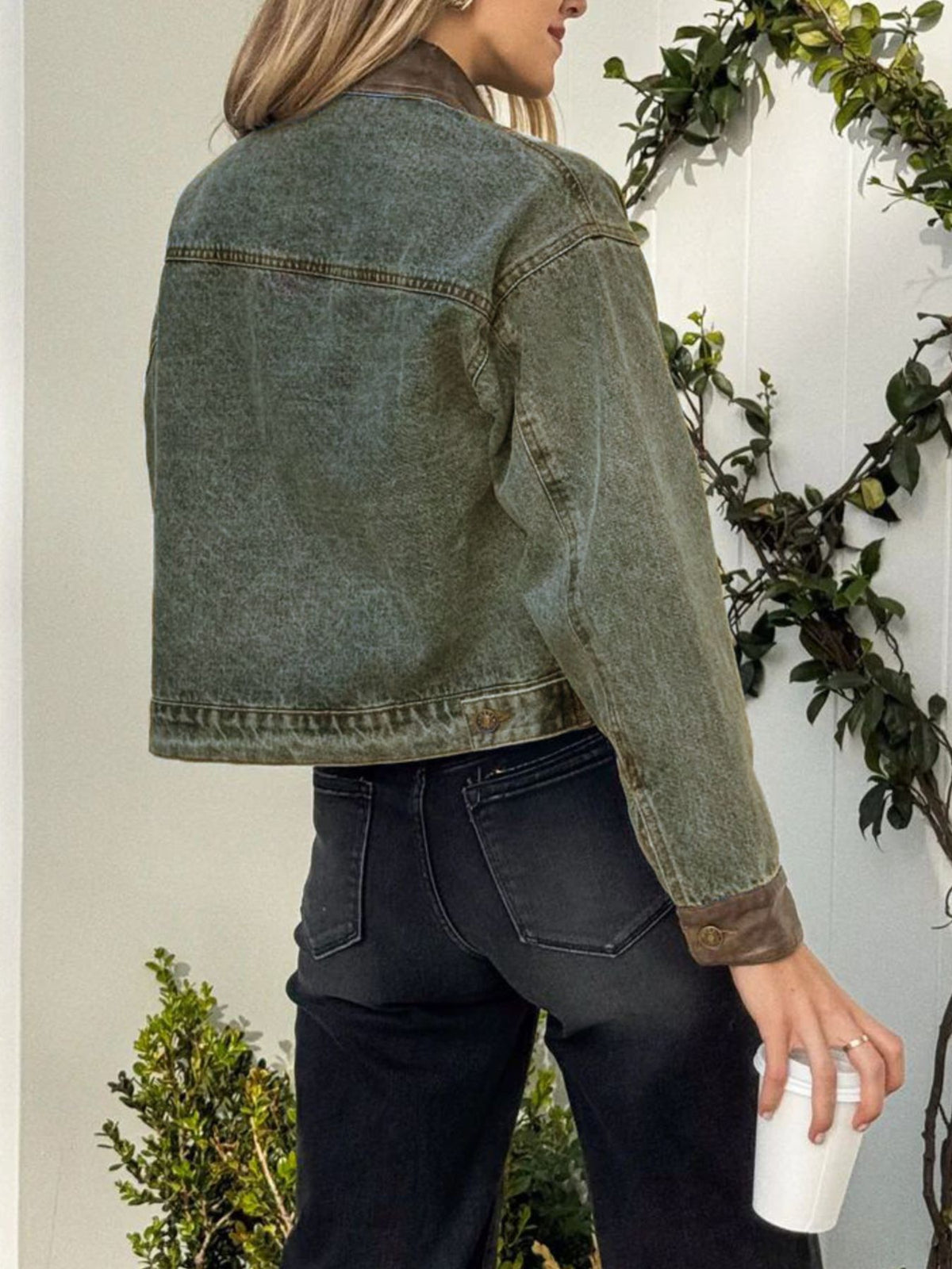 Chest Pocket Button Up Denim Jacket in Medium Wash styled look