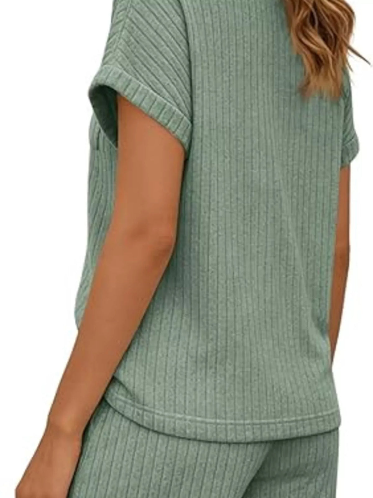 Ribbed knit tee two piece set back view