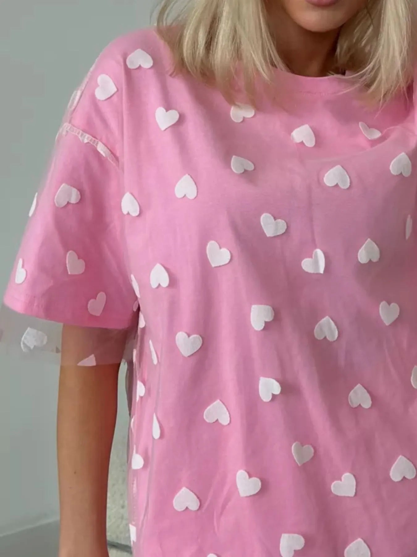 Heart Print Oversized T-Shirt - Fashorio