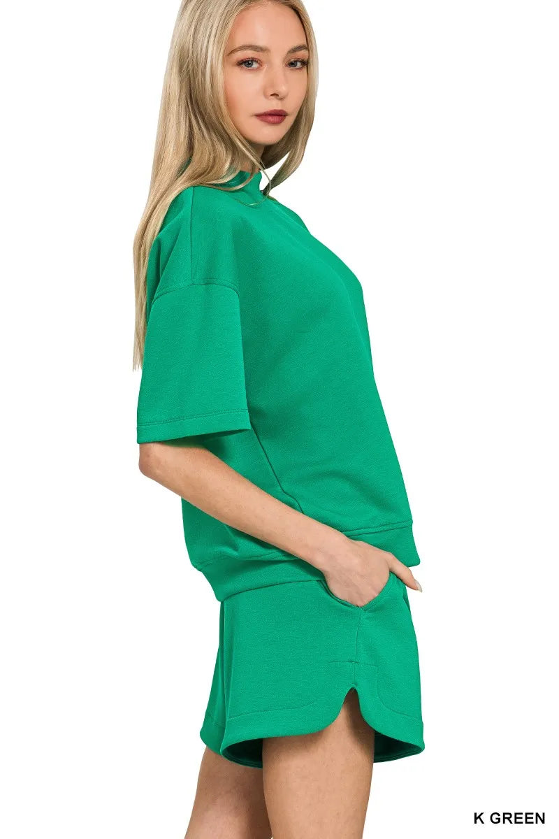 Zenana Scuba Short Sleeve T-Shirt and Shorts Set - Fashorio