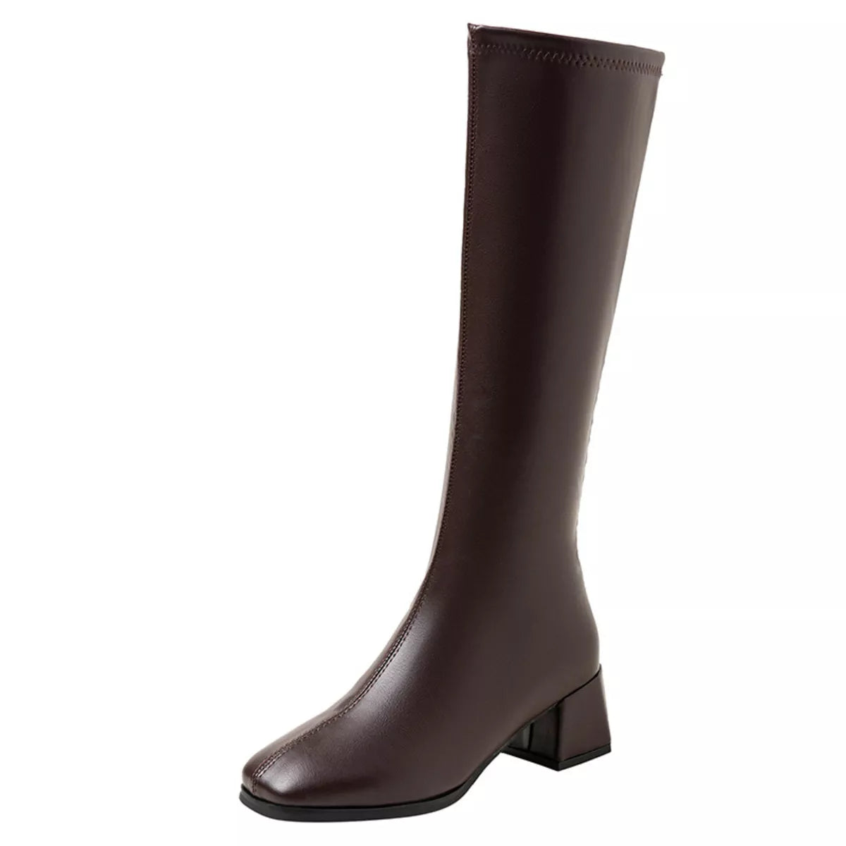 Square toe block heel boots, strap detail