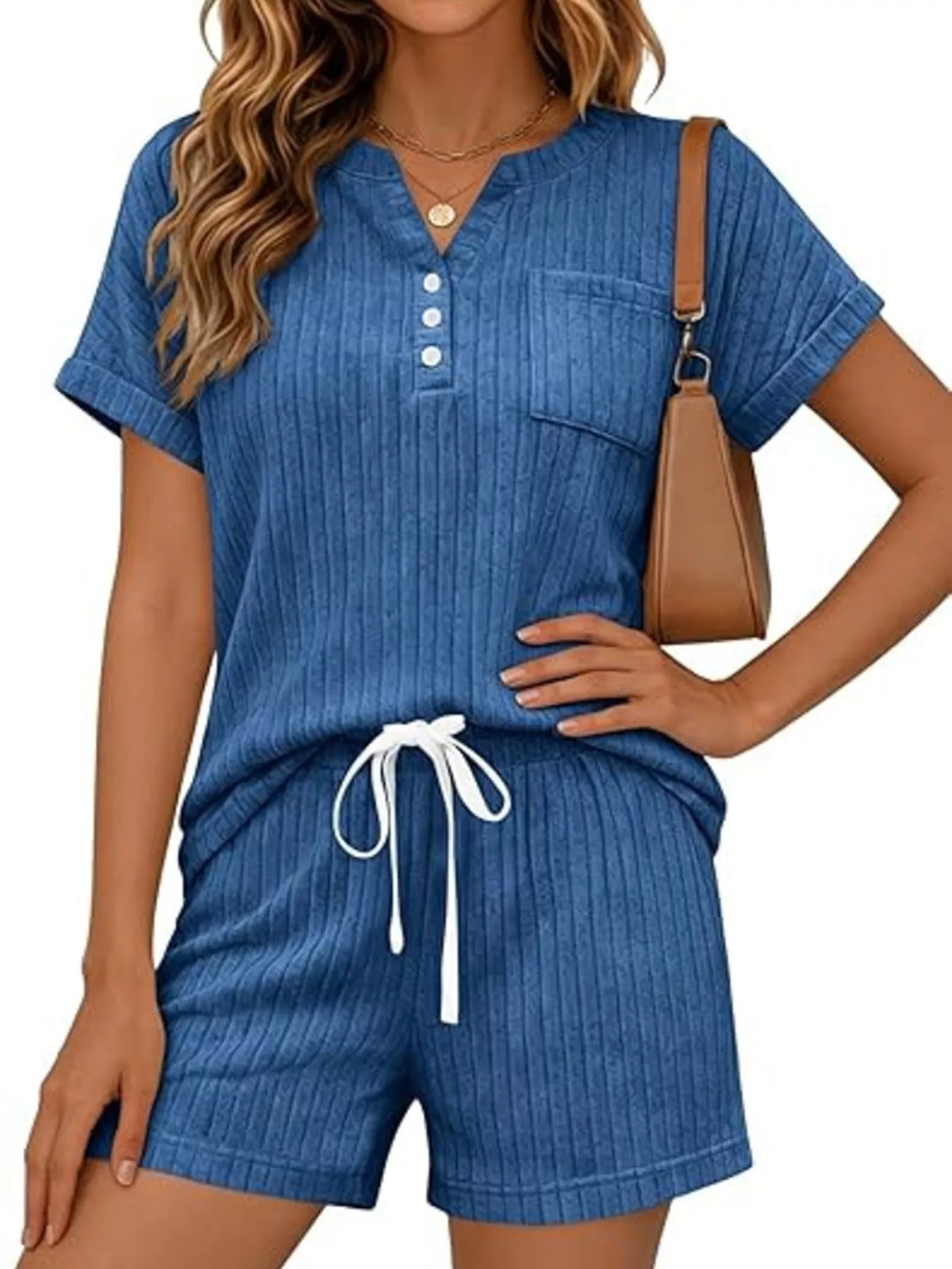 Ribbed Knit Tee and Shorts Two Piece Set, view 16