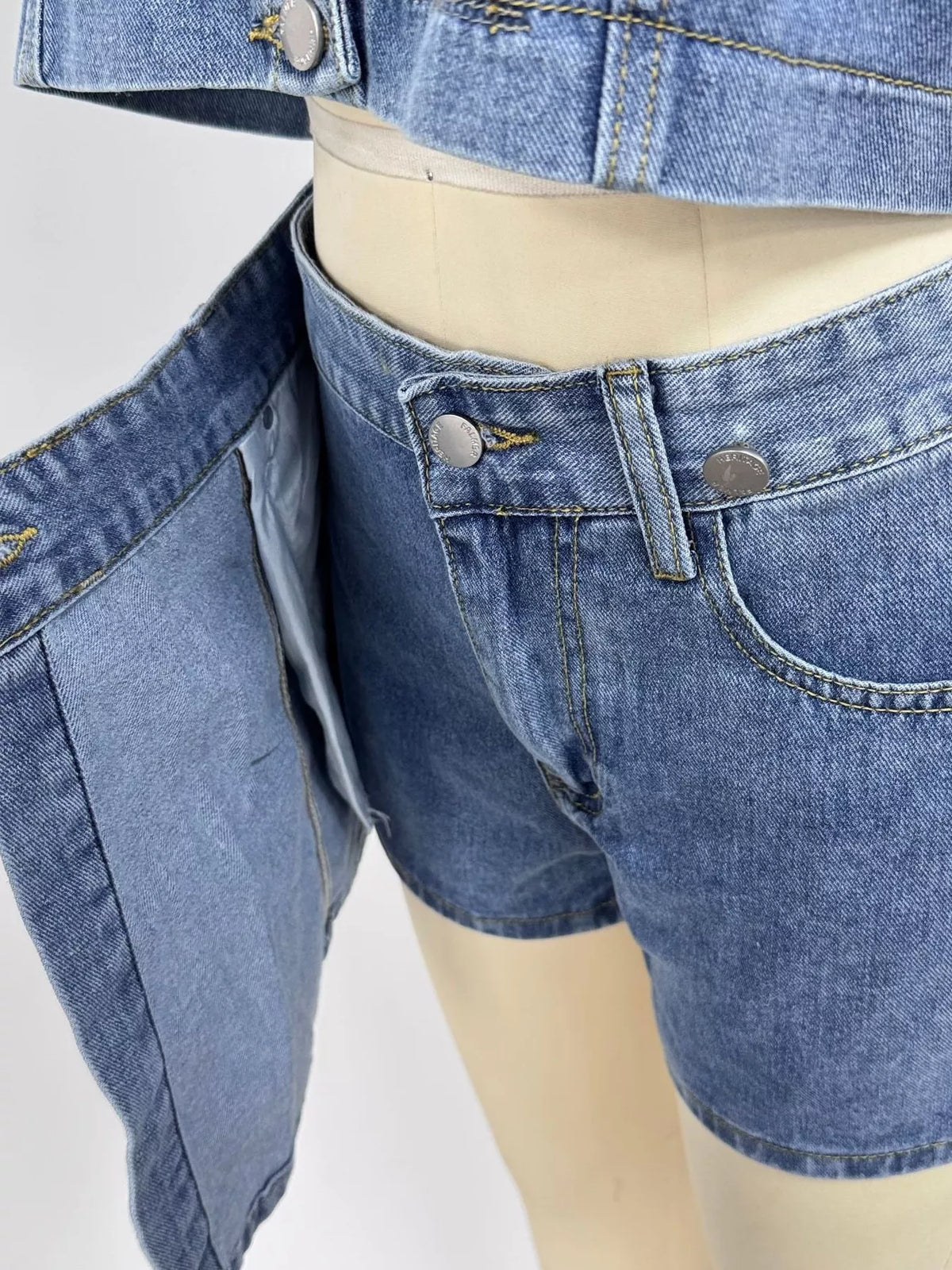 Button Up Short Sleeve Top and Denim Skort Set, view 23