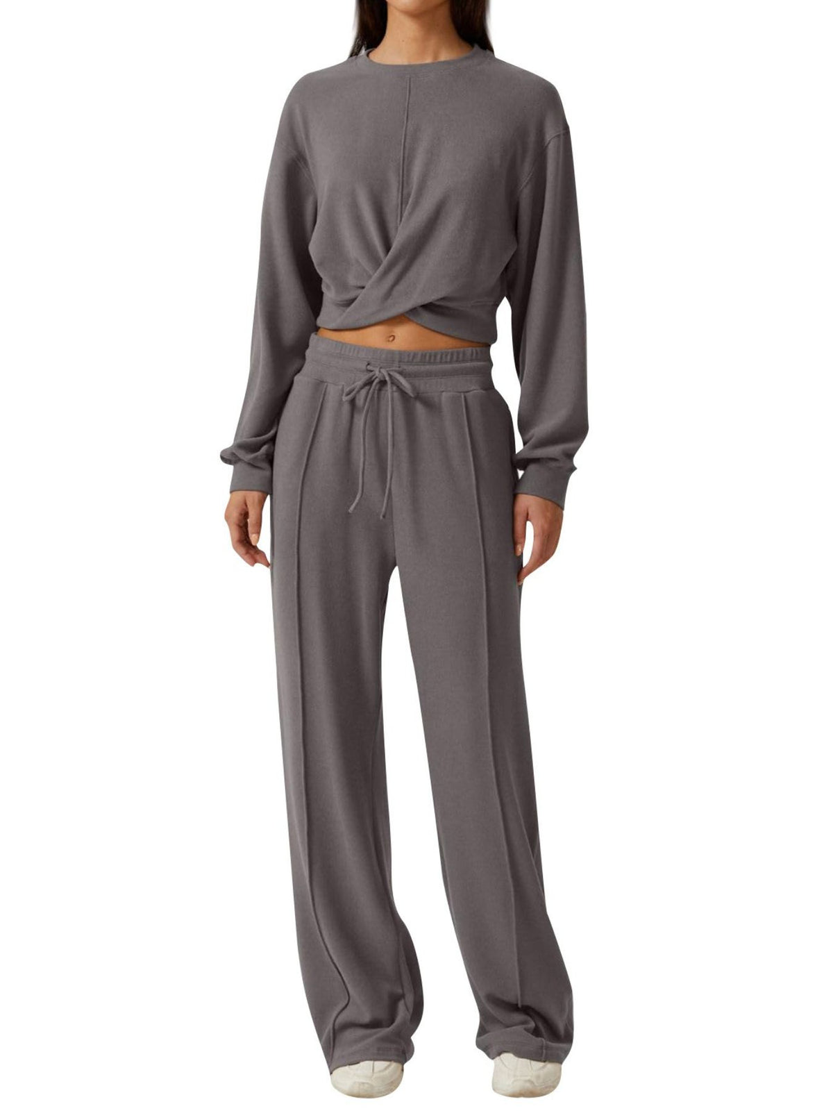 Twist Front Long Sleeve Top and Pants Set, view 4