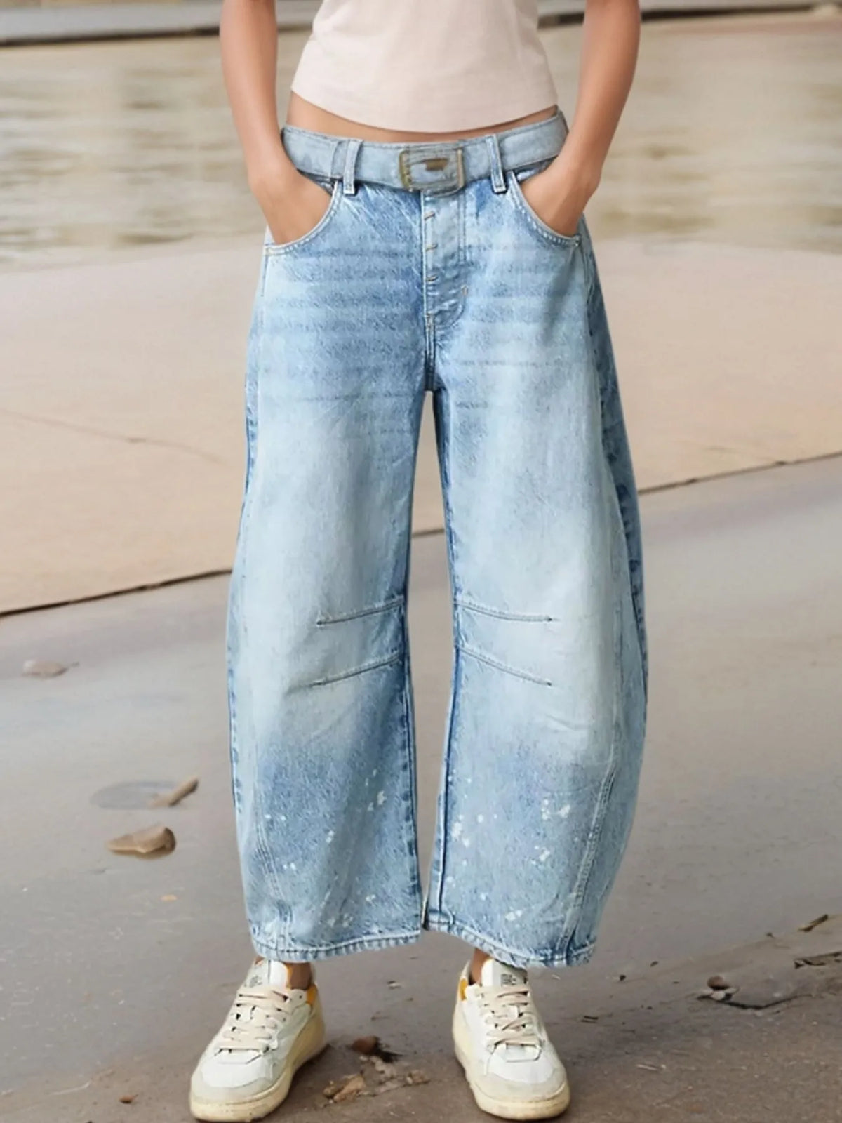 Relaxed fit wide leg jeans back view