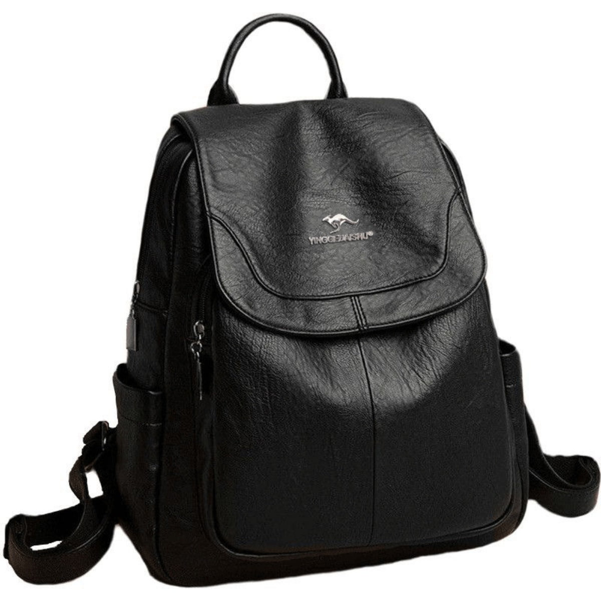 Leather backpack open interior