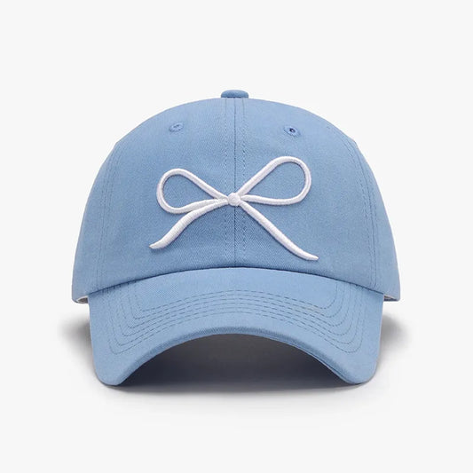 Bow Embroidered Cotton Baseball Cap Light Blue One Size - Fashorio
