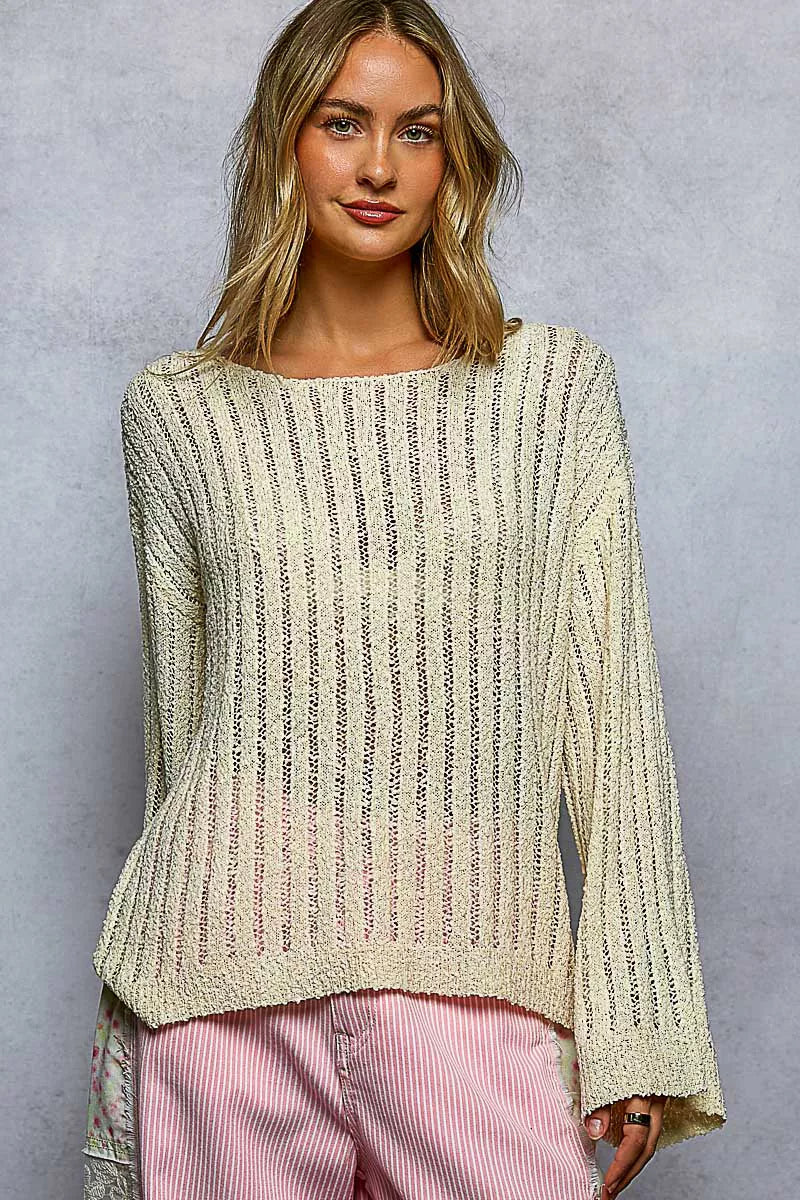 Long sleeve open weave sweater styling look