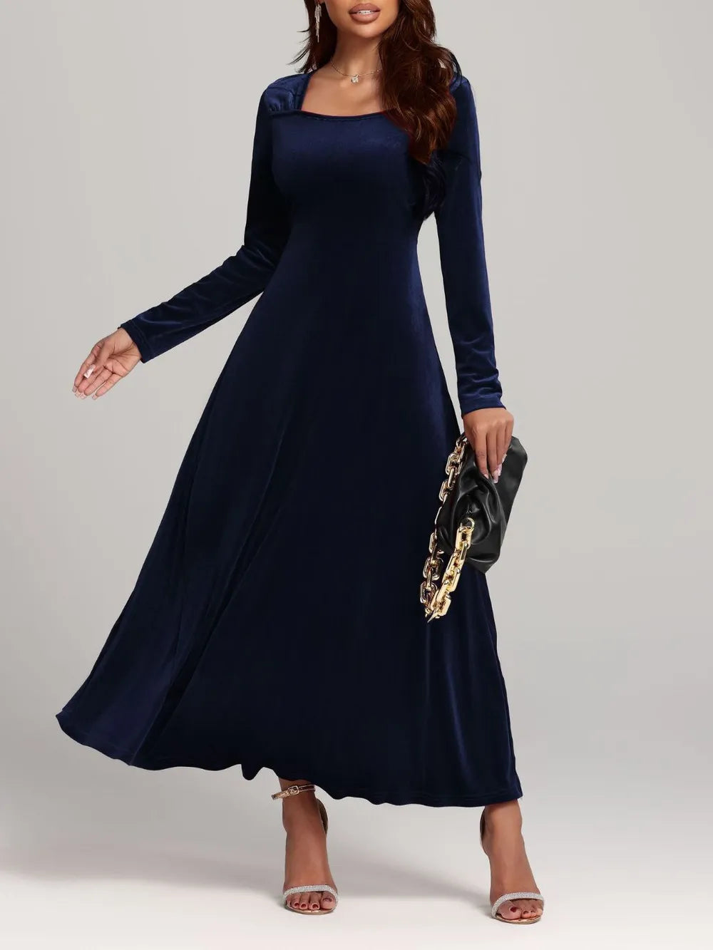 Velvet dress styled for a holiday party