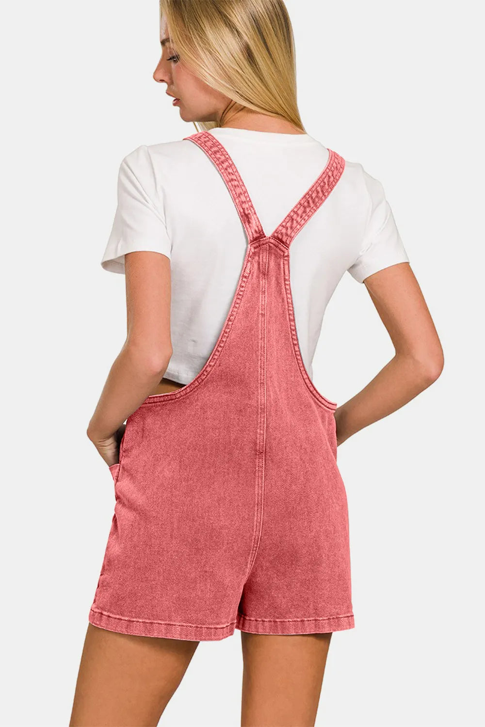 Washed Knot Strap Romper back view