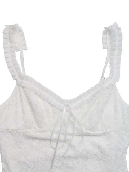 Lace Frill Strap Bodysuit - Fashorio