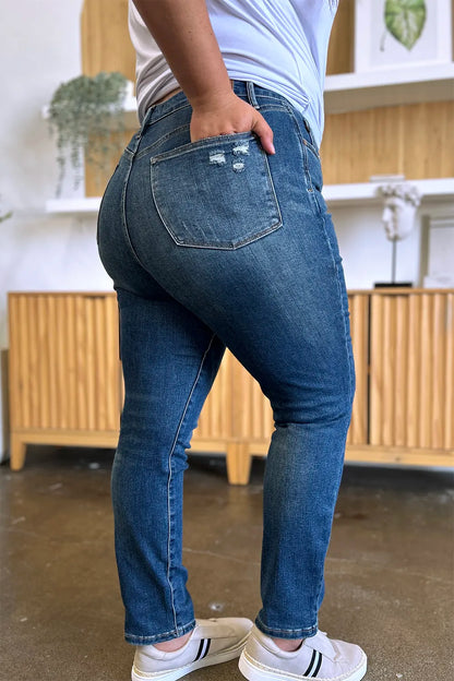 Judy Blue Full Size Tummy Control High Waist Slim Jeans - Fashorio