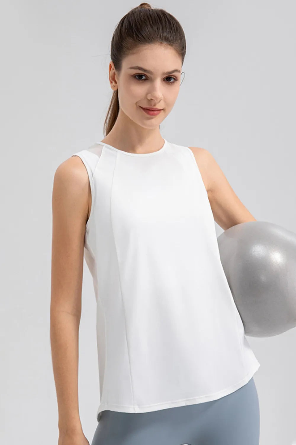 Round Neck Wide Strap Active Tank side view