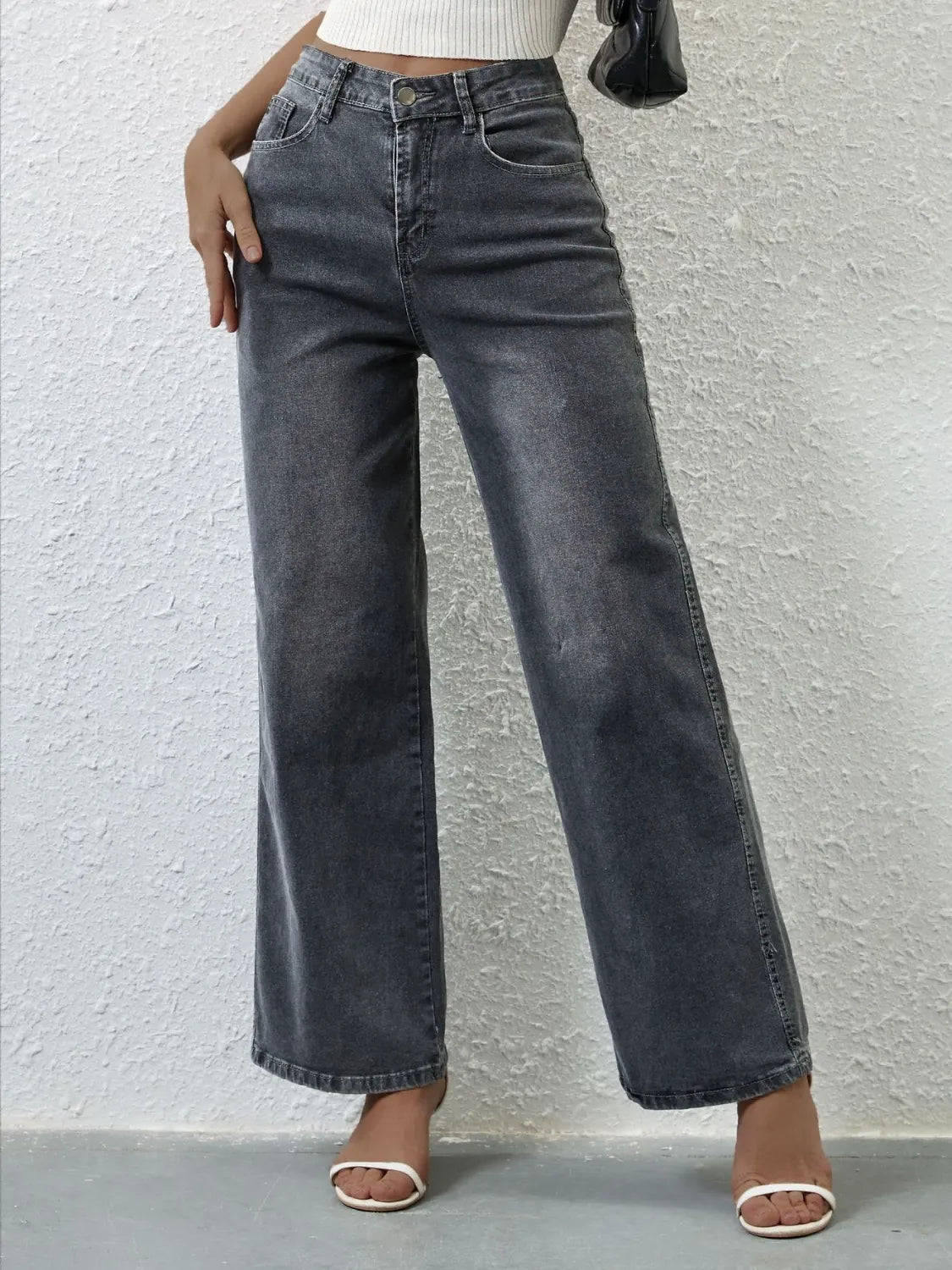 Gray wash wide leg jeans full length