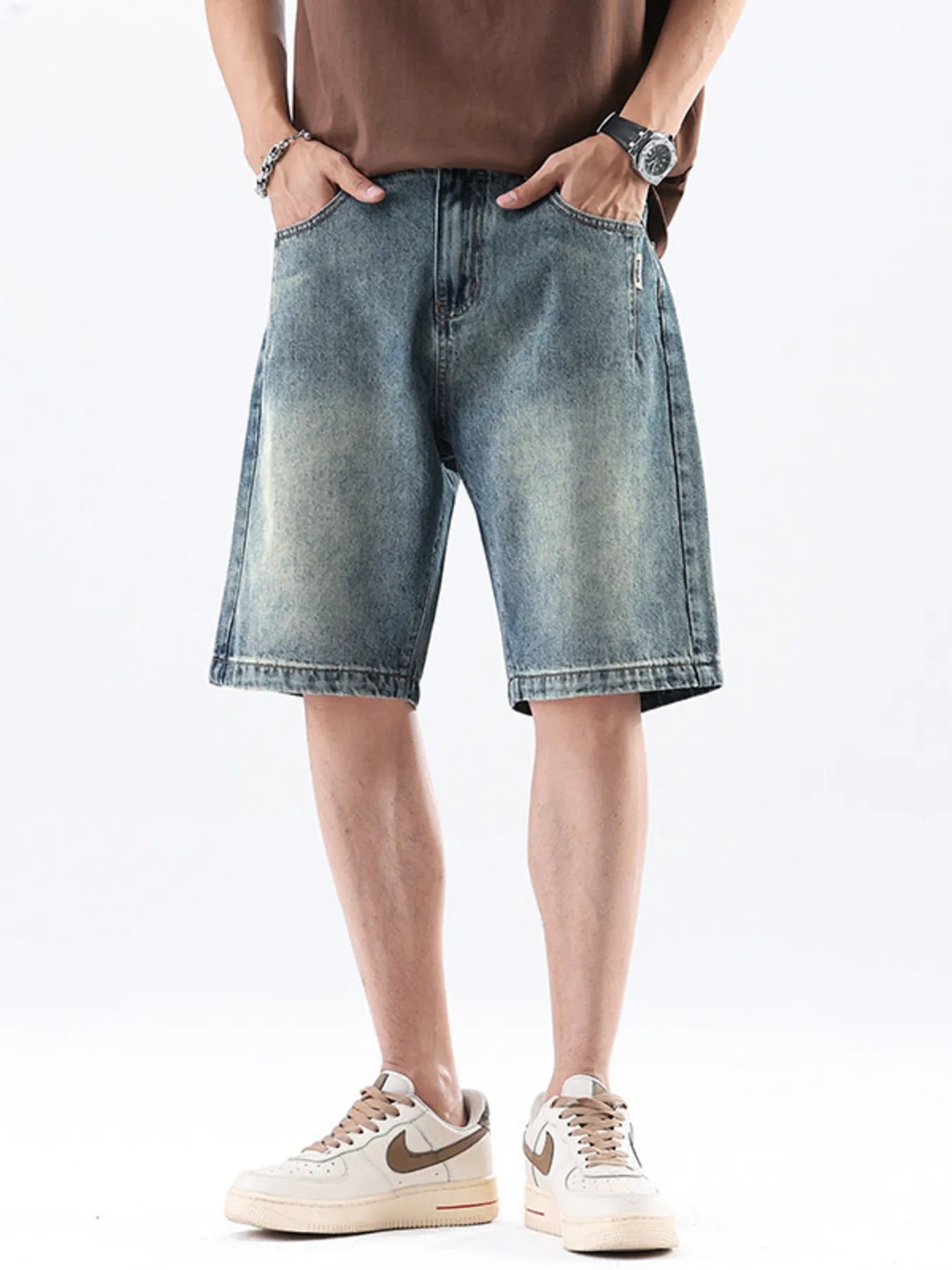 Men's Wide Leg Denim Shorts Blue - Fashorio