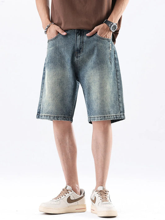 Men's Wide Leg Denim Shorts Blue - Fashorio