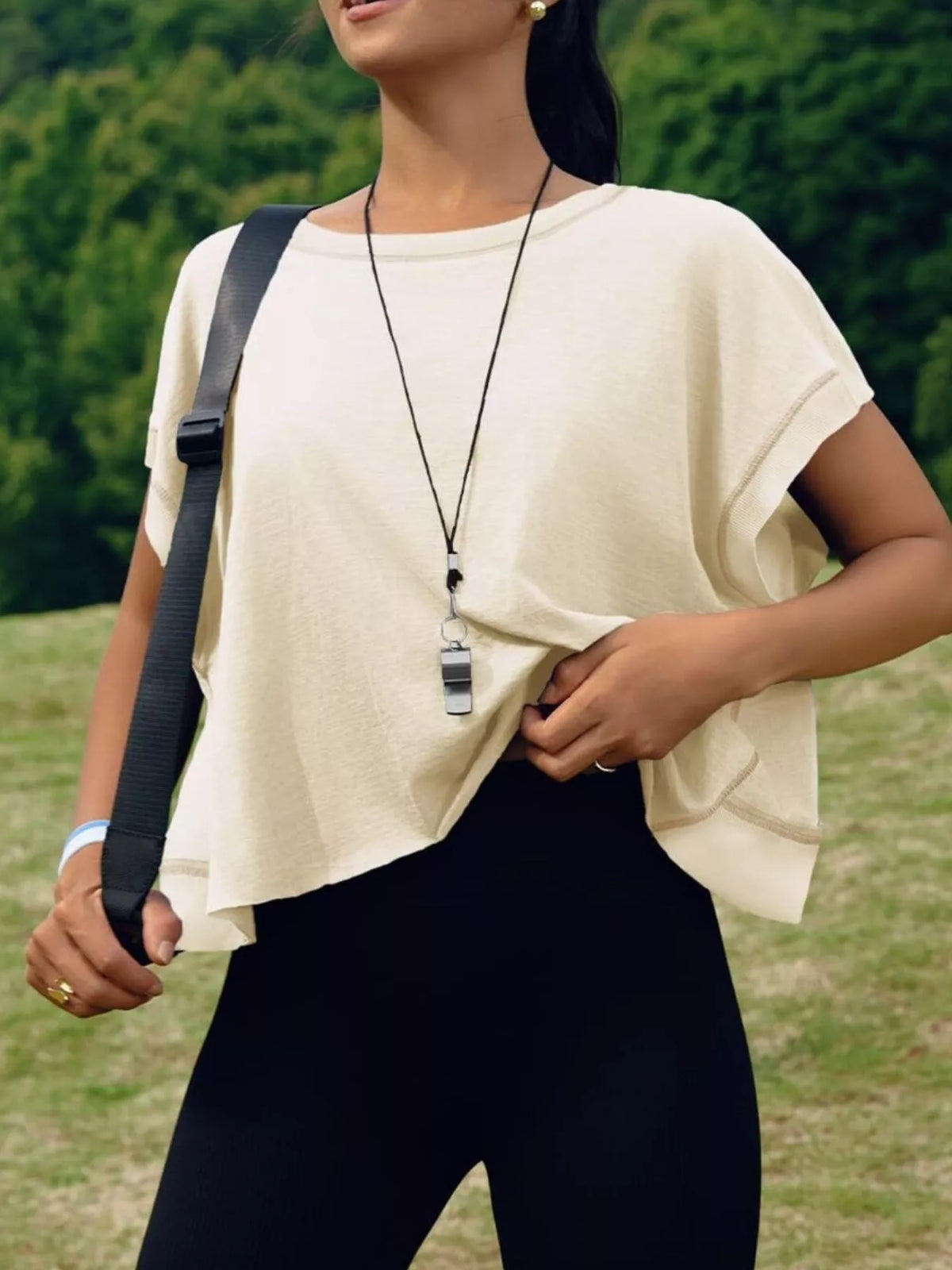 White cutout crisscross back short sleeve t shirt side view