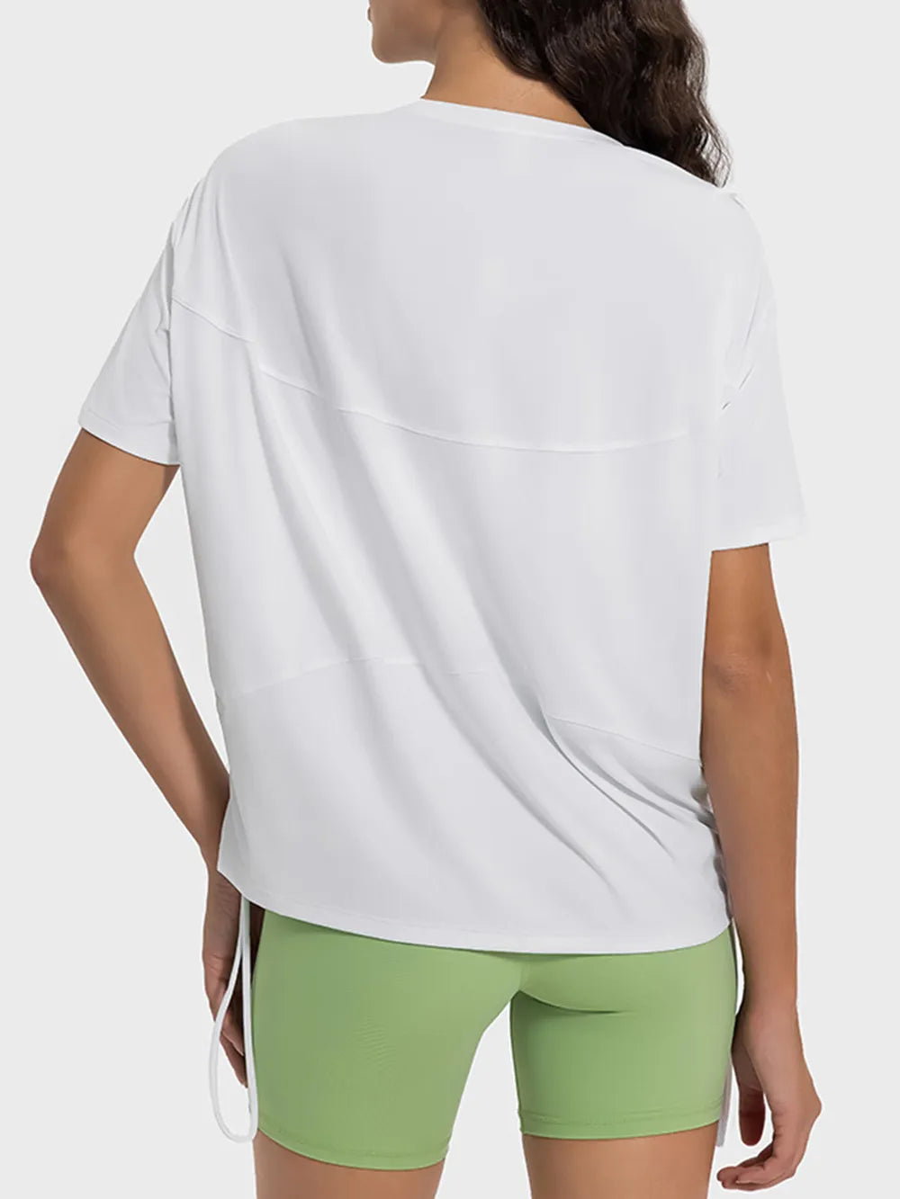 drawstring round neck active tee back view