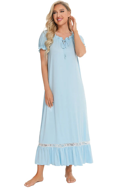 Lace Detail Short Sleeve Lounge Dress - Fashorio