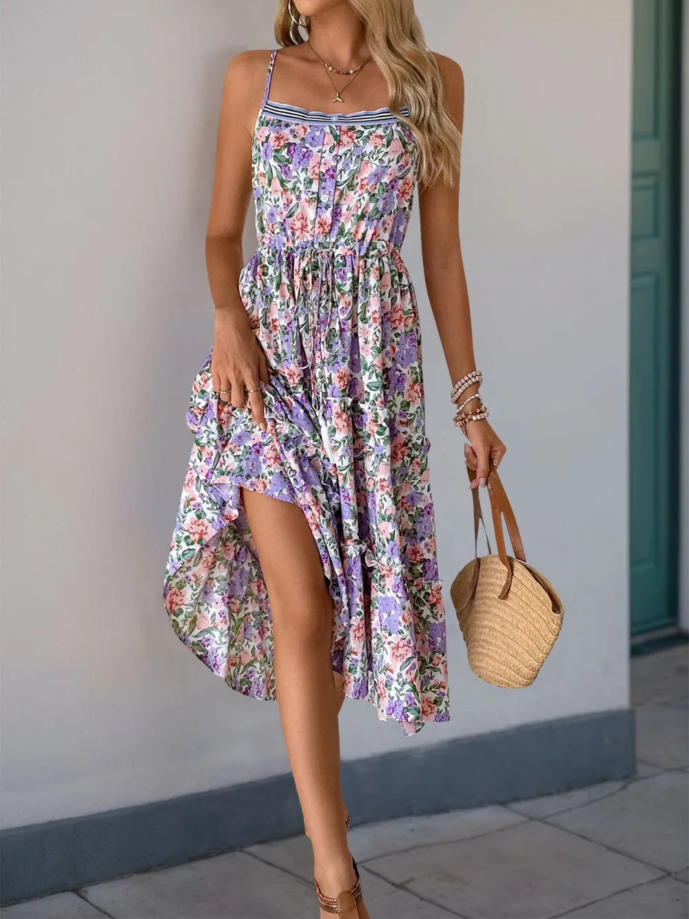 Tiered frill midi dress back view