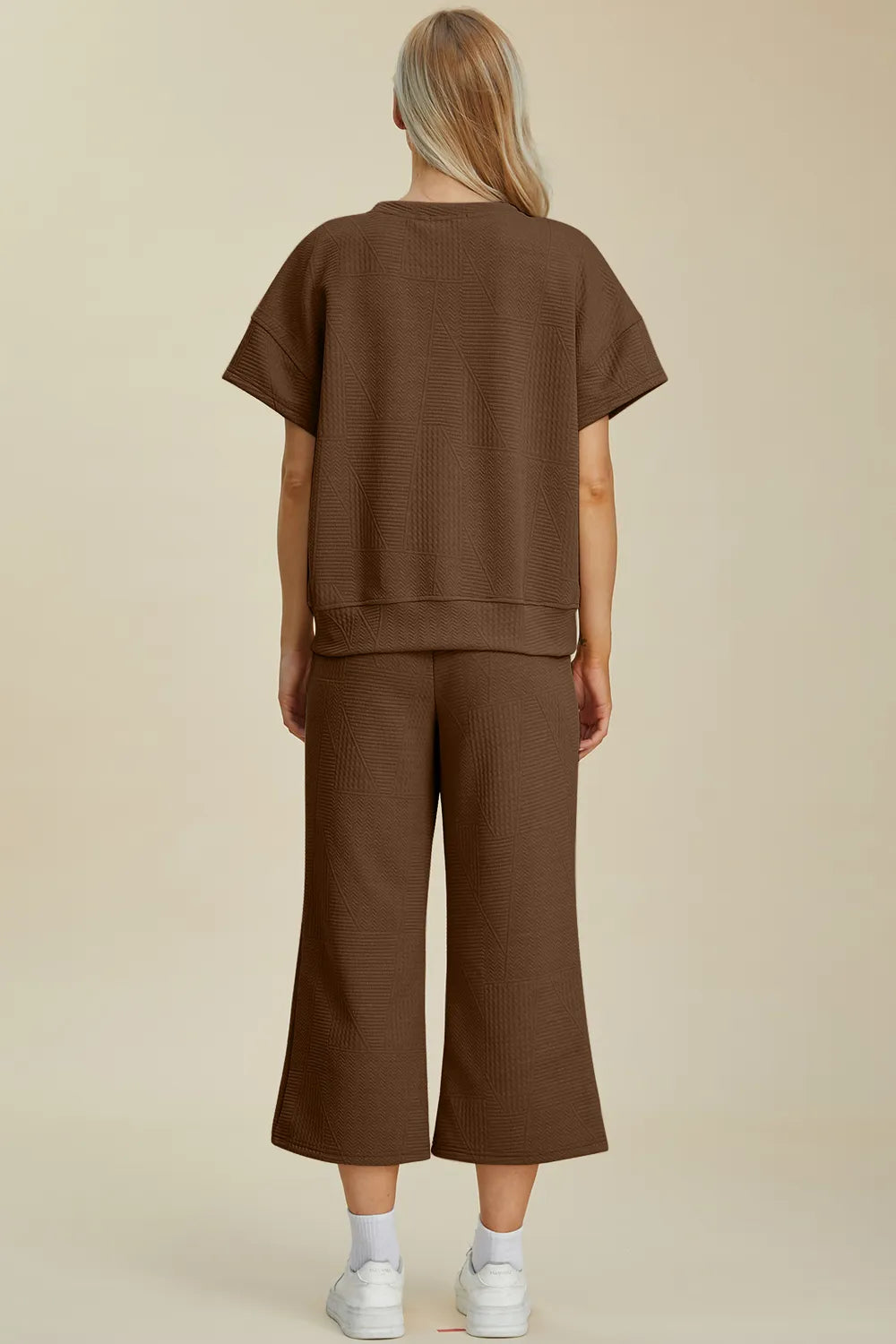 Double Take Full Size Texture Round Neck Top and Pants Set - Fashorio