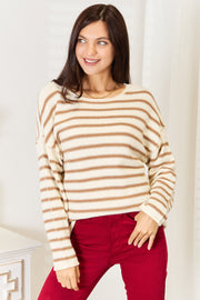 Double Take Striped Boat Neck Sweater Stripe - Fashorio