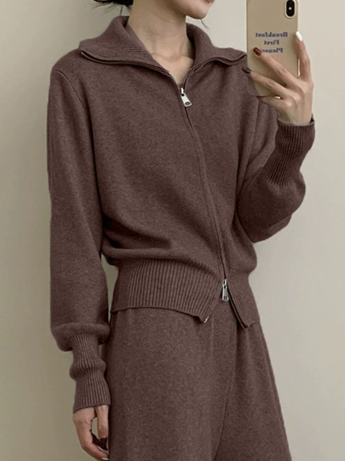 Zip Up Outerwear and Wide Leg Pants Set, view 5