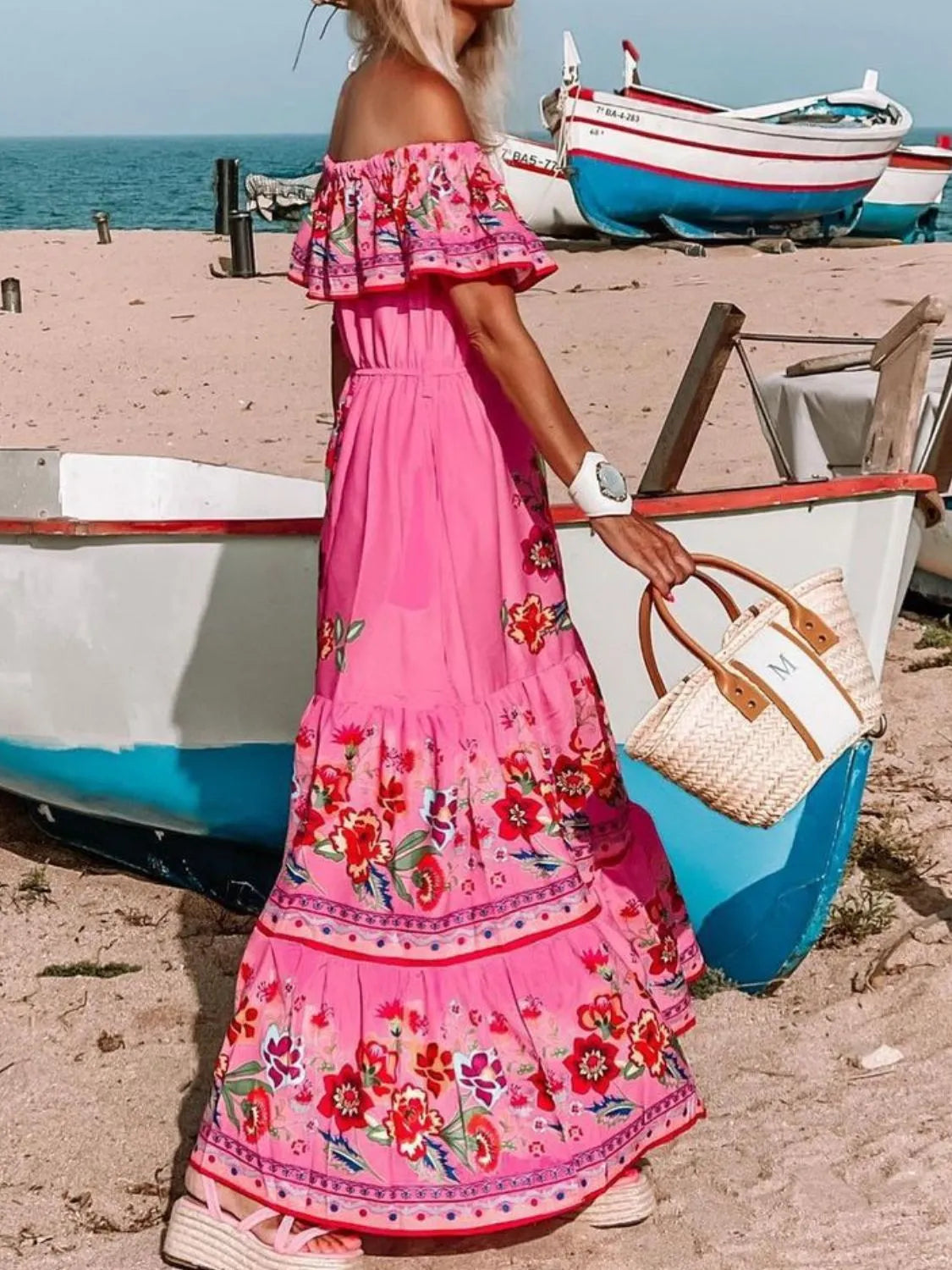 Floral off shoulder ruffle maxi dress view 19