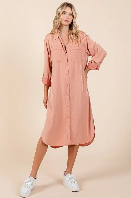 Button Down Long Sleeve Shirt Dress