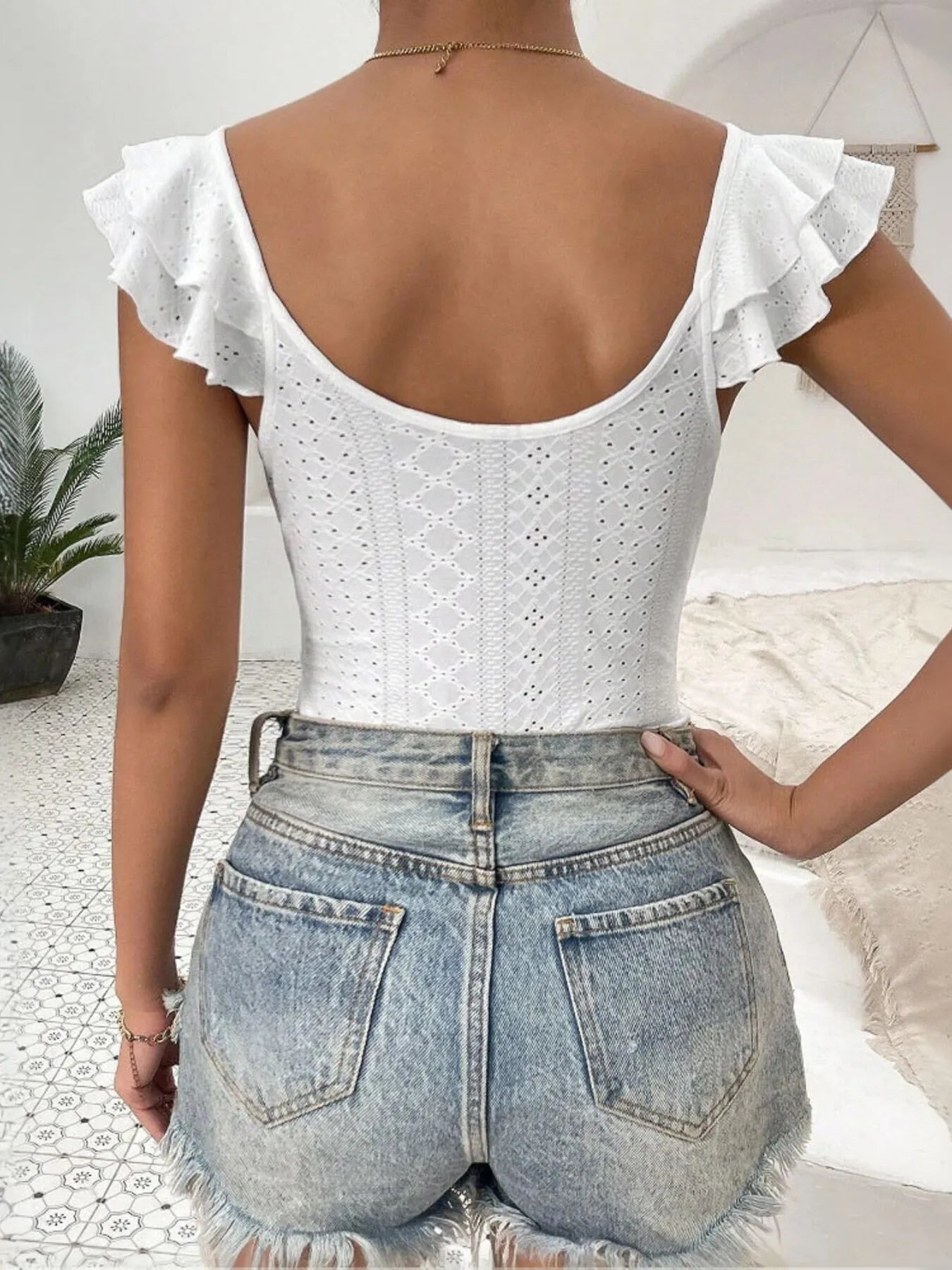 Eyelet Lace Ruffled Corset Bodysuit - Fashorio