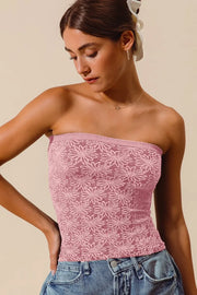 SO ME Jacquard Floral Two Tone Seamless Tube Top VINTAGE PINK - Fashorio