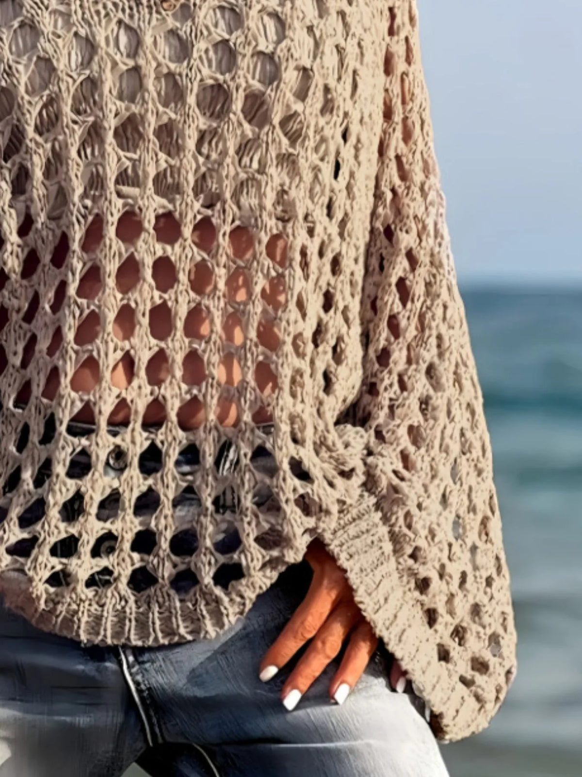Crochet long sleeve knit cover up, sleeve detail