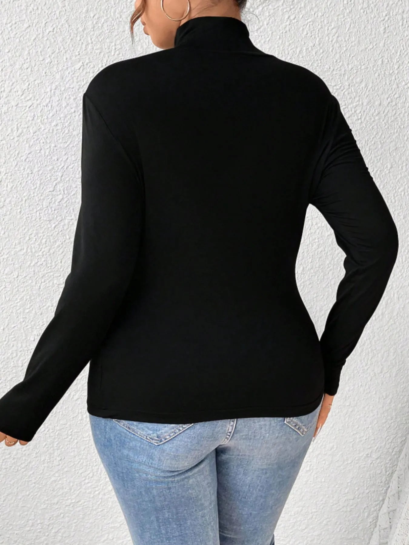 Plus Size Long Sleeve Fitted Turtleneck T-Shirt - Fashorio