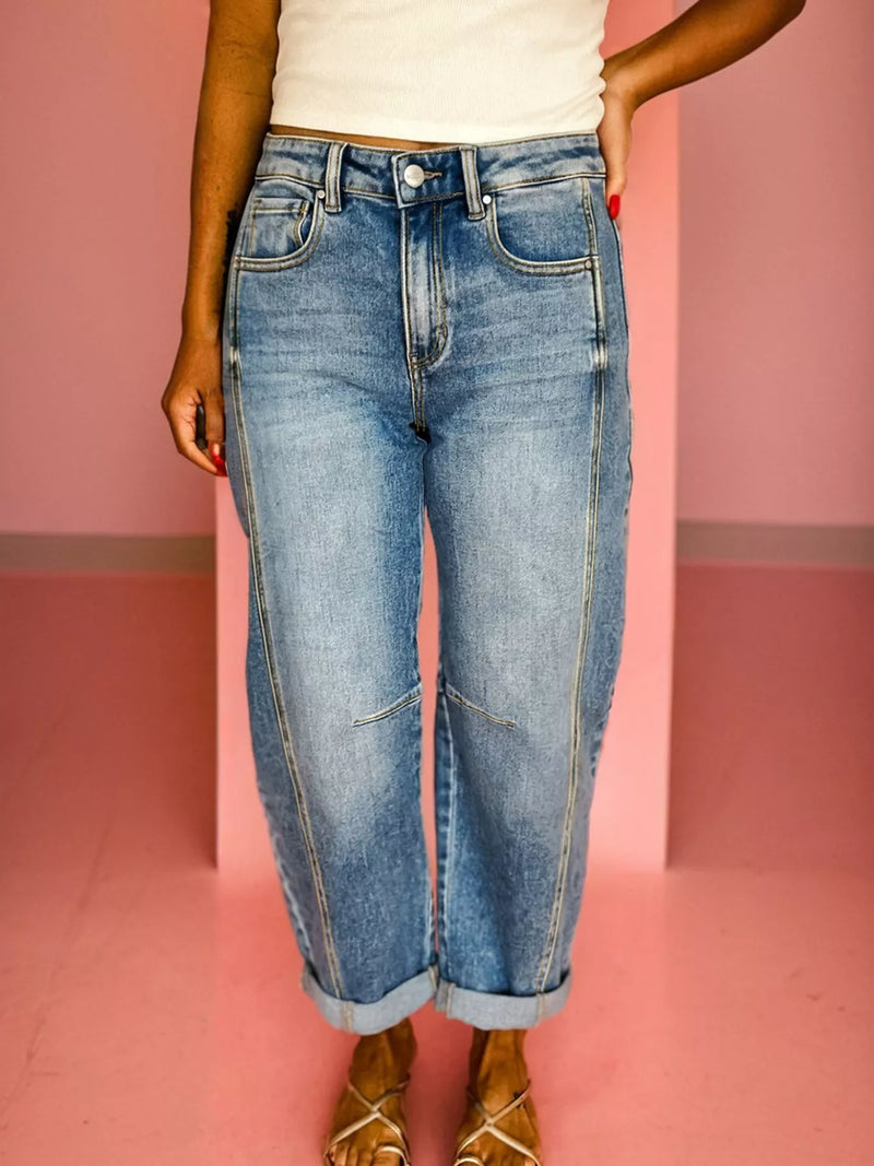 Vintage washed seam detail jeans front view