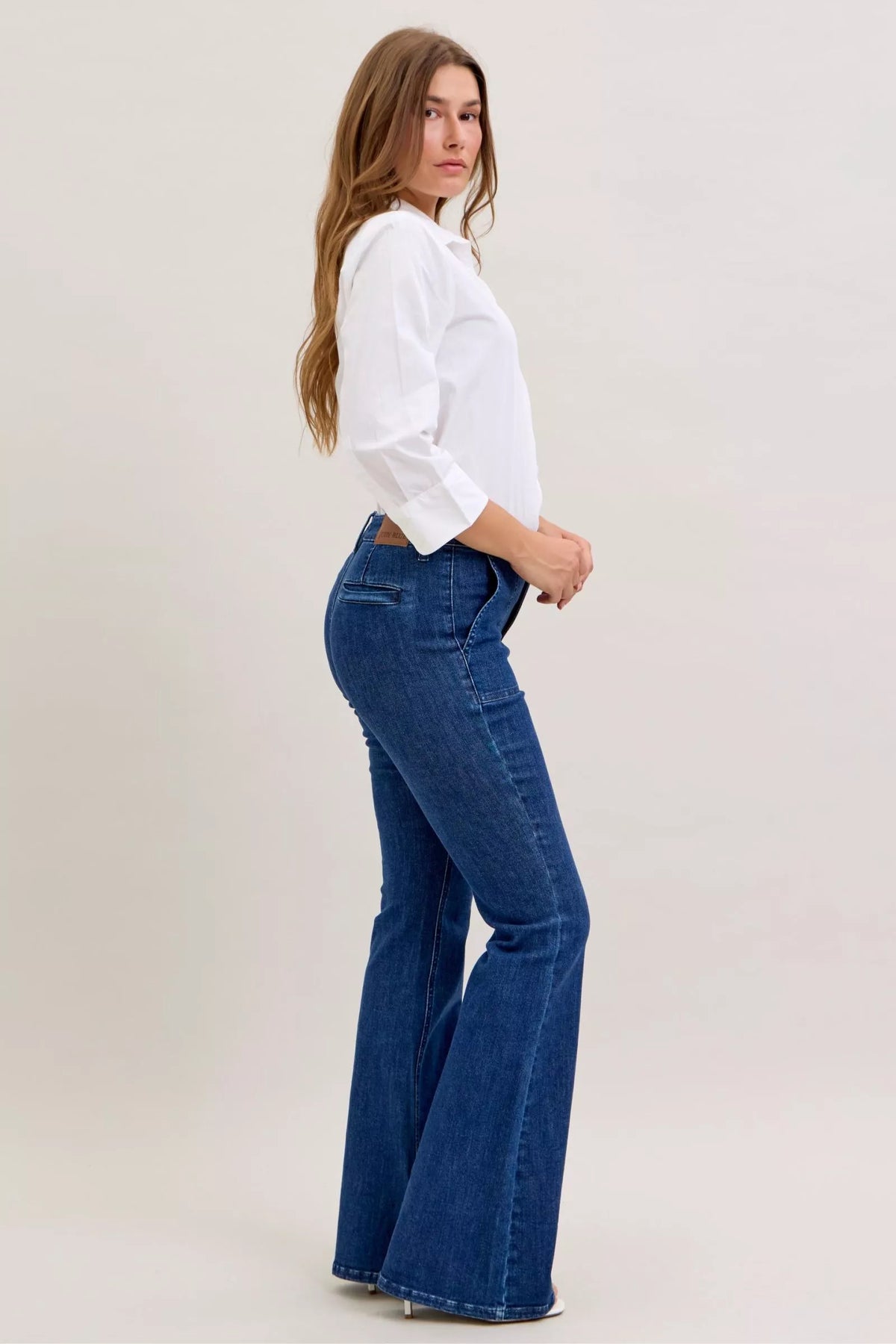 Judy Blue dark wash denim fabric detail