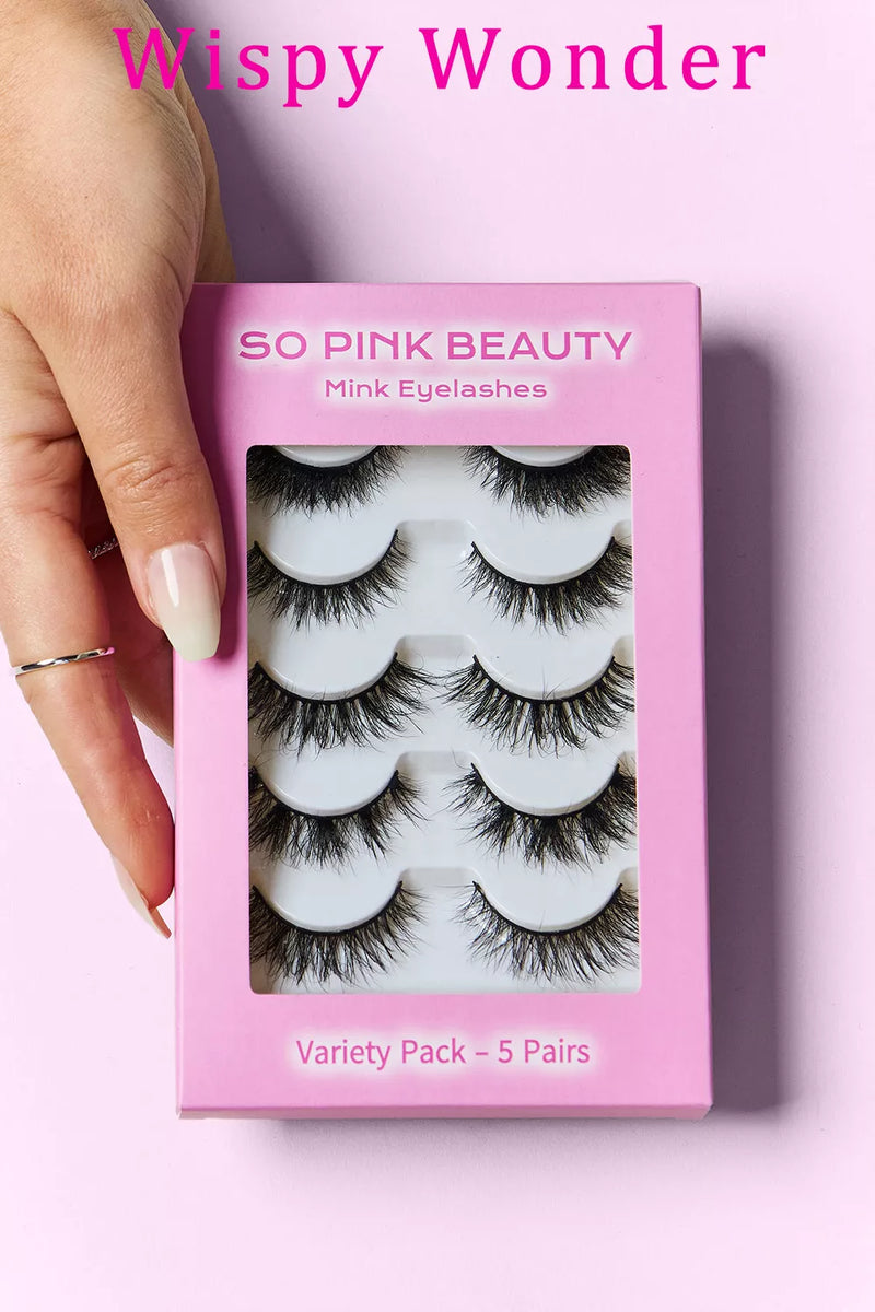 Mink false eyelashes variety pack of 5 pairs in packaging