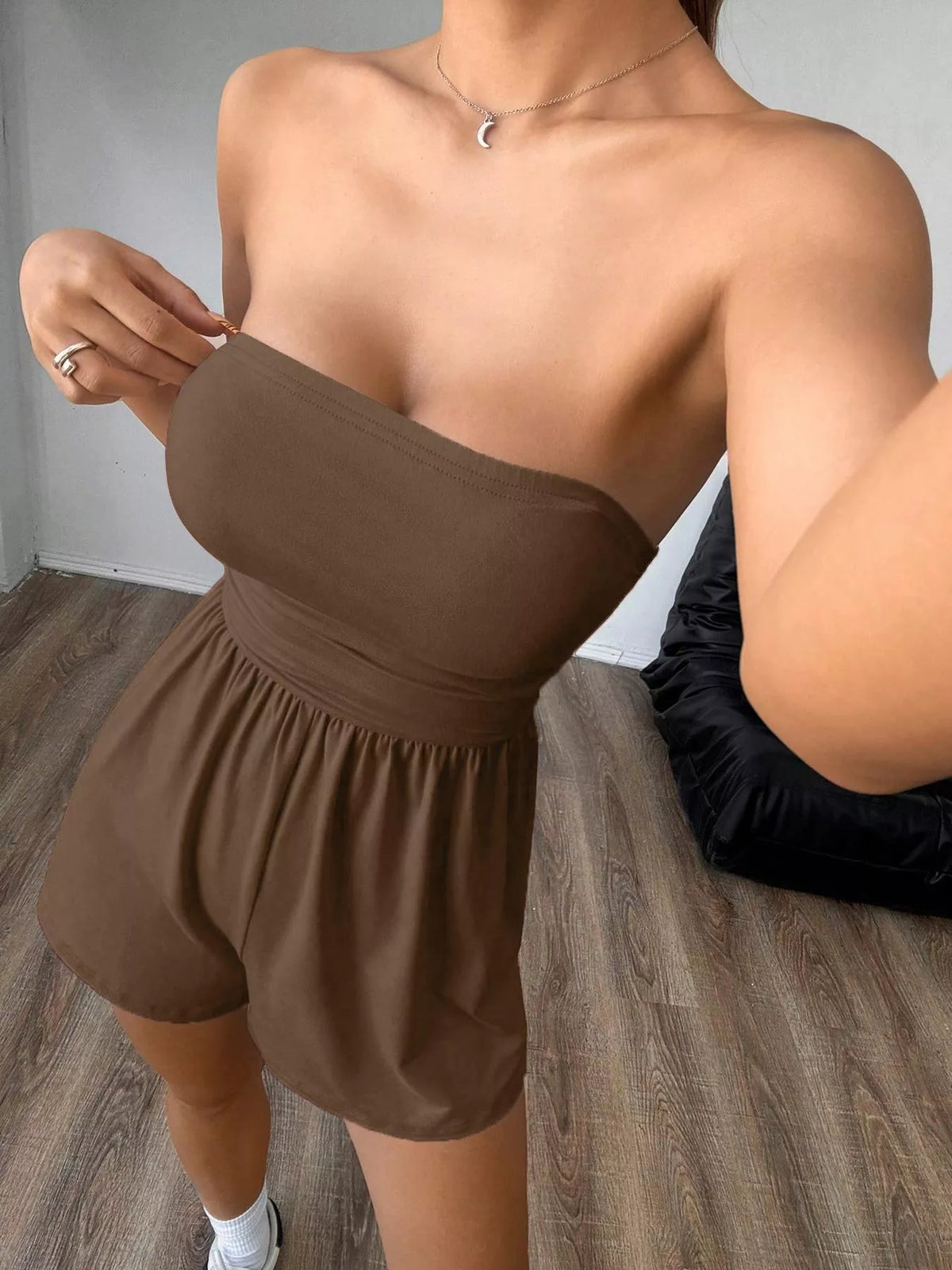 Strapless Ruched Waist Romper additional view