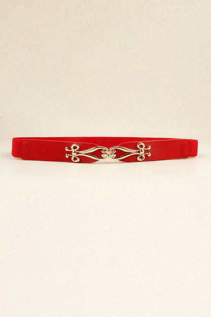 Alloy Buckle Elastic Belt Red One Size - Fashorio